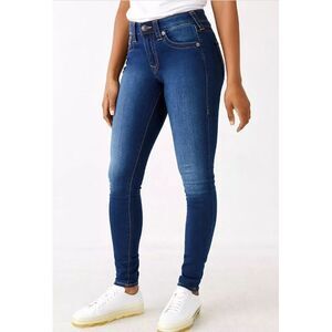 True Religion World Tour Jennie Jeans Size 33 Curvy Mid Rise Skinny Blue Stretch